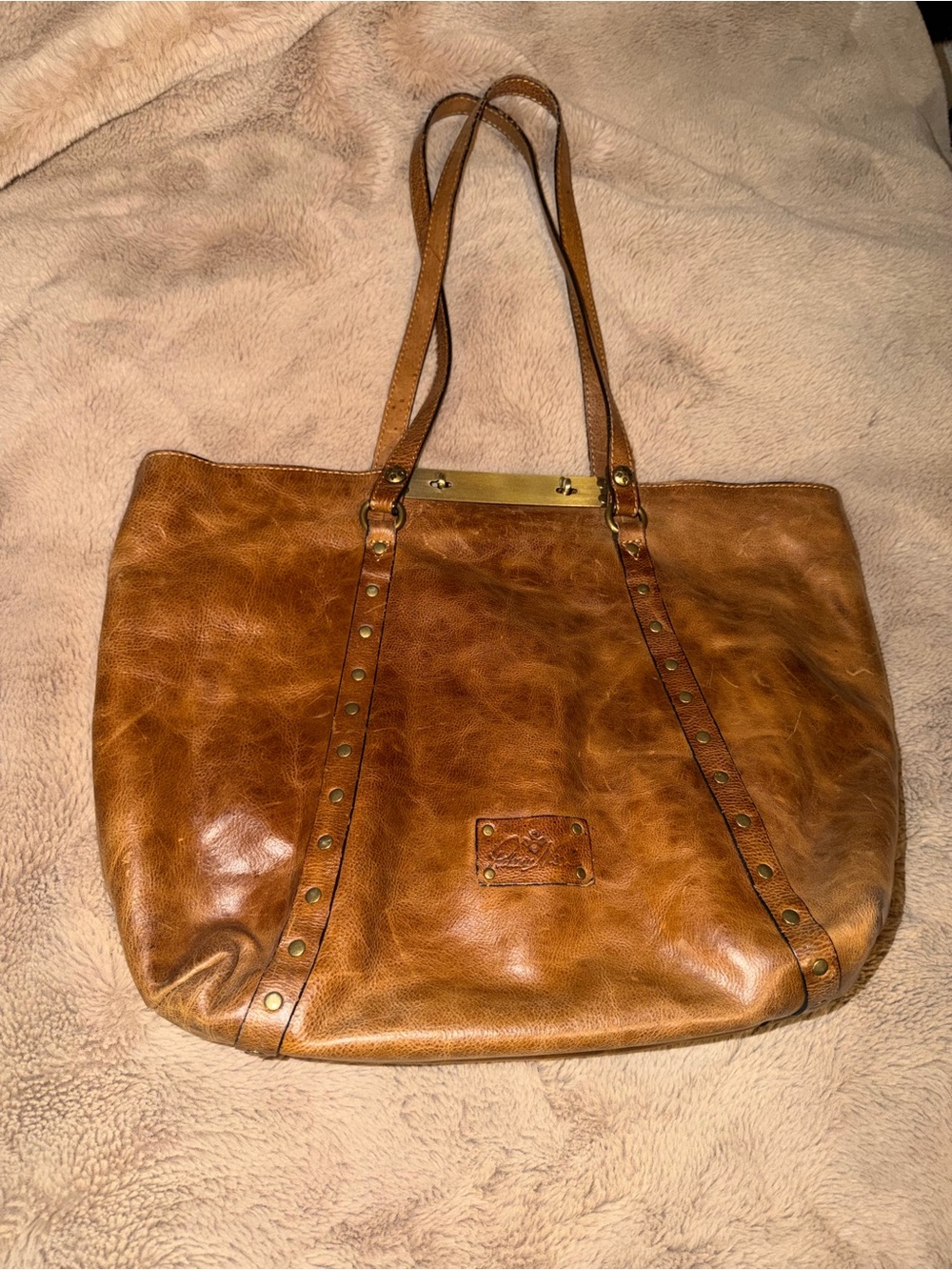 Patricia Nash Leather Cognac Studded Tote